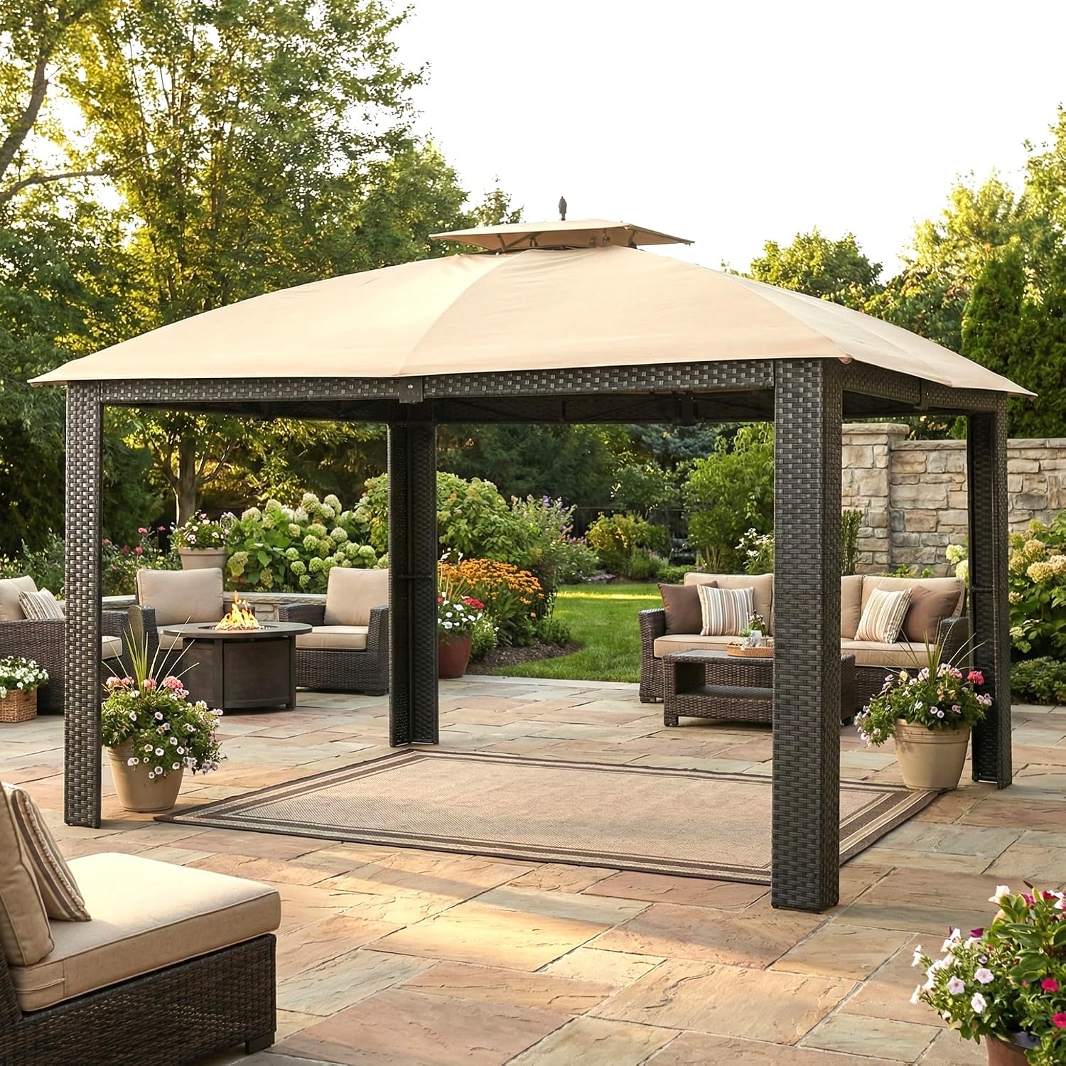 Garden Winds Durable Replacement Canopy Compatible with The L-GZ815PST Sonoma Riviera Wicker 10' x 12' Gazebo - Classic Sand, 350