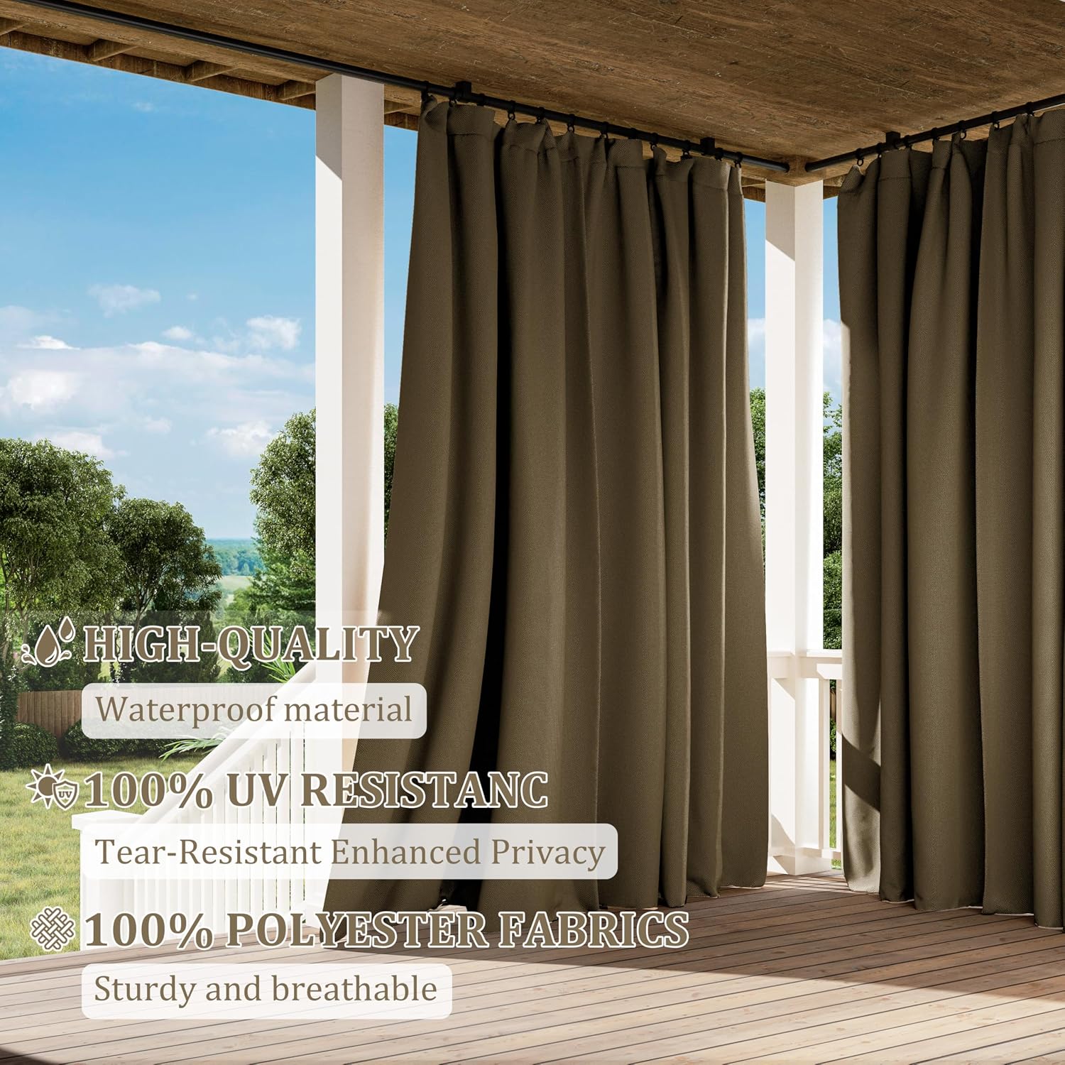 Gazebo Universal Replacement Privacy Curtain,12'×14' Gazebo Outdoor Waterproof Curtains, 4-Panels Sidewall Curtains with Double Zipper for Patio Canopy, Garden and Backyard (Curtain Only)