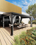 GAOMON 10'X14' Wall-Mounted Lean-to Gazebo – Galvanized Steel Roof with Gutters & Sliding Netting/Curtains, Weather-Resistant Pergola for Patio & Backyard