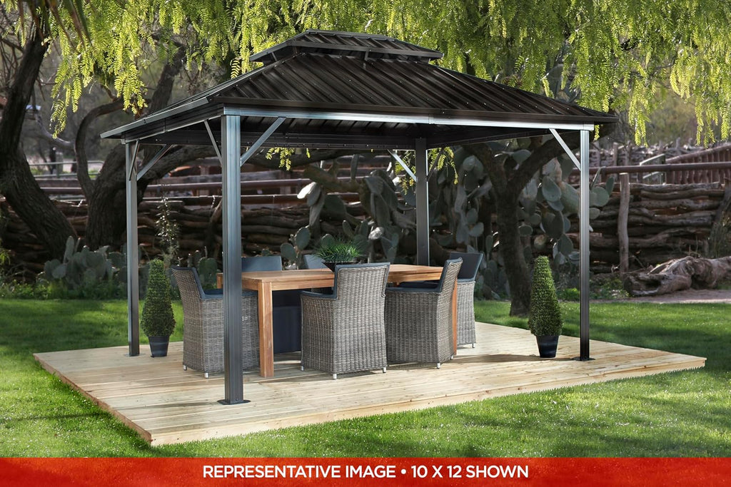 Sojag Outdoor 12' x 12' Genova Double Roof Hardtop Gazebo 4-Season Outdoor Sun Shelter with Mosquito Net