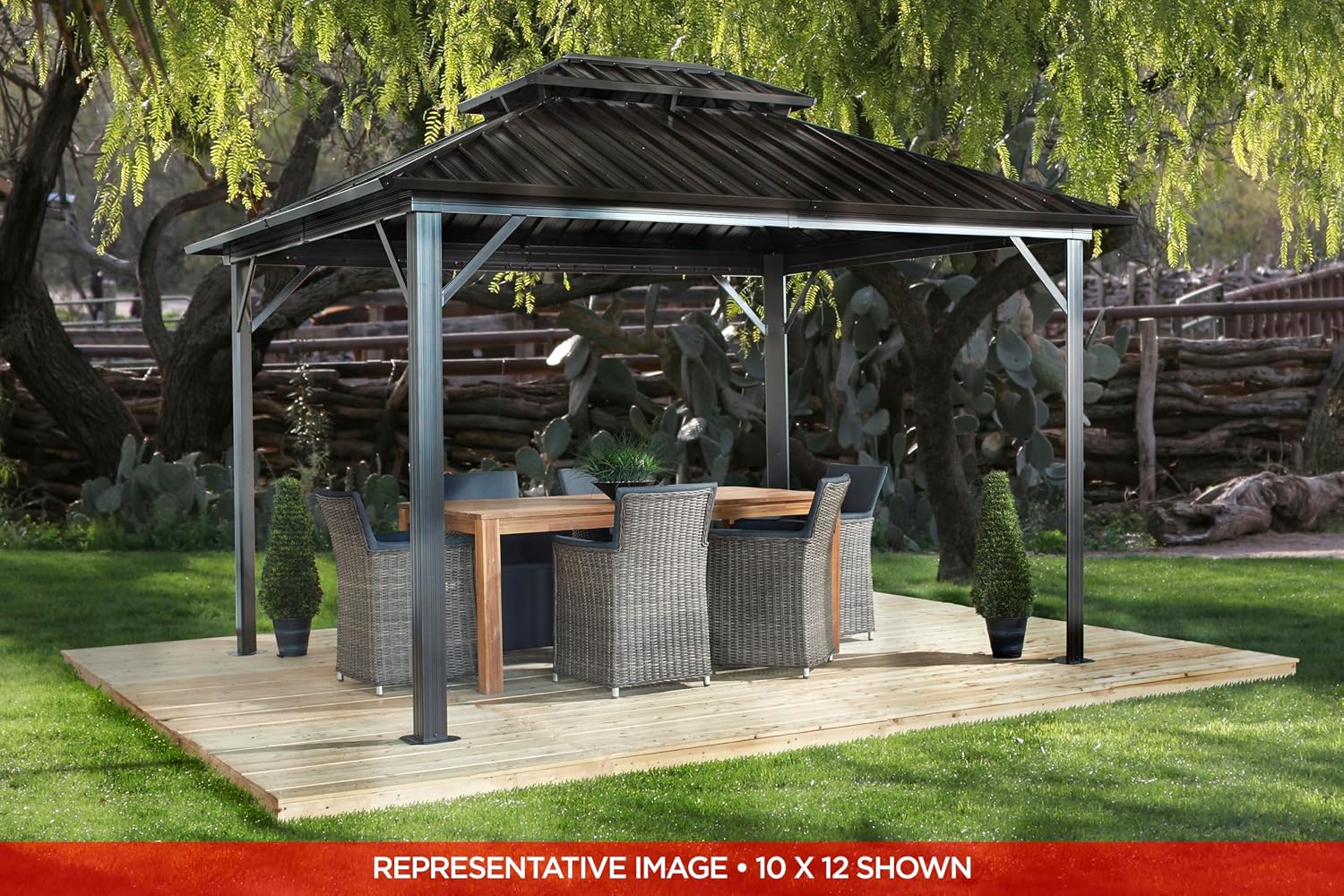 Sojag Outdoor 12' x 12' Genova Double Roof Hardtop Gazebo 4-Season Outdoor Sun Shelter with Mosquito Net