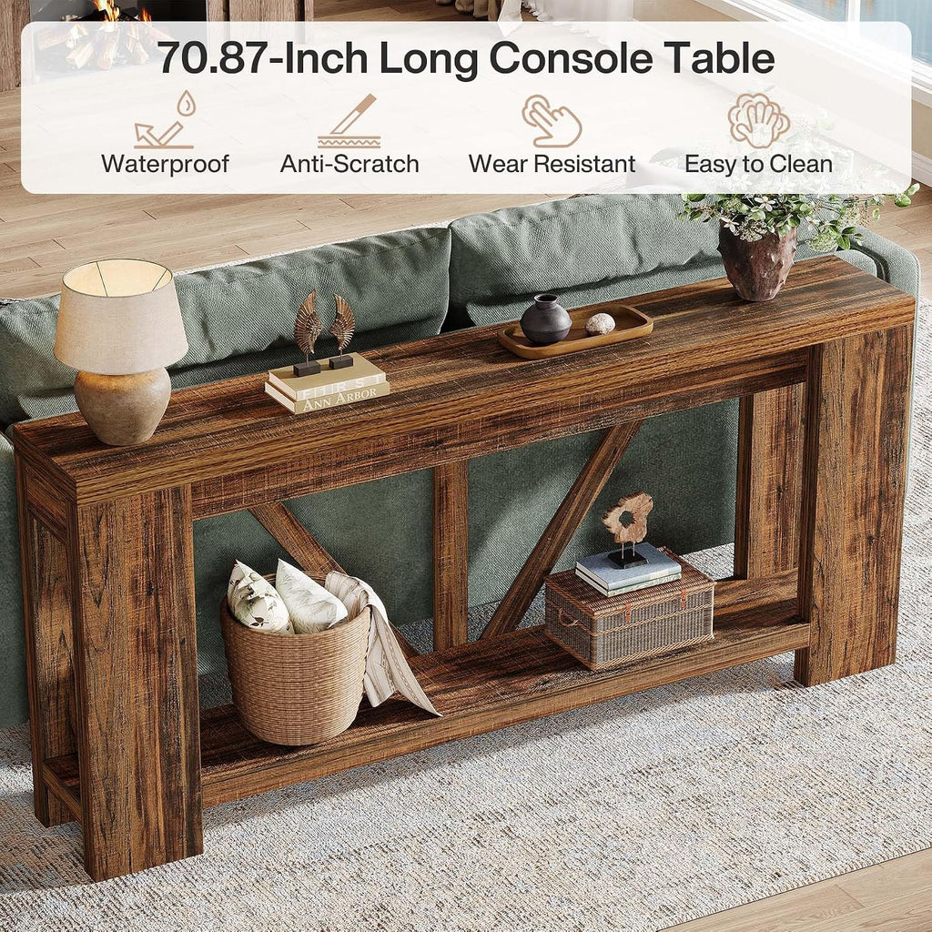 Tribesigns 70.9' Sofa Tables Narrow Long, Rustic Farmhouse Console Table Behind Couch with Storage Shelf, Accent Hallway Foyer Tables for Living Room, Entryway, Entrance, Dark Brwon