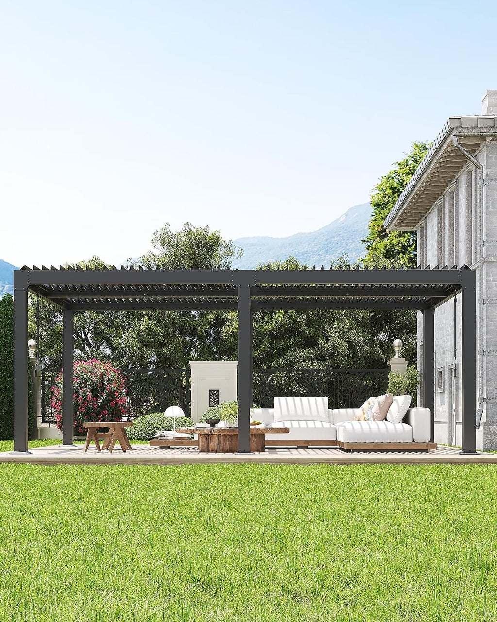Louvered Pergola 10Ft x 20Ft - Adjustable Aluminum Hardtop Gazebo with Integrated Drainage, Waterproof Outdoor Patio Cover for Deck, Backyard