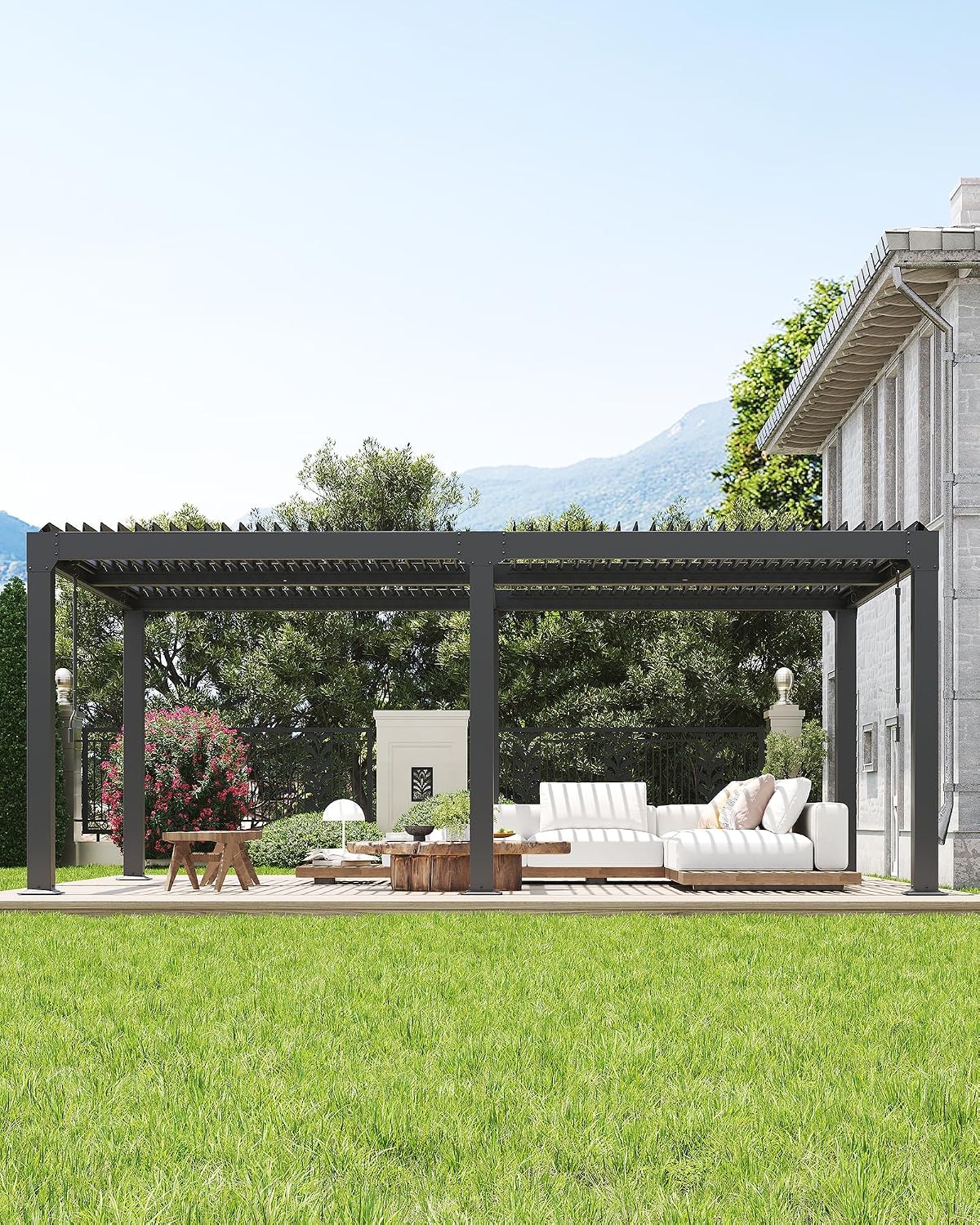Louvered Pergola 10Ft x 20Ft - Adjustable Aluminum Hardtop Gazebo with Integrated Drainage, Waterproof Outdoor Patio Cover for Deck, Backyard