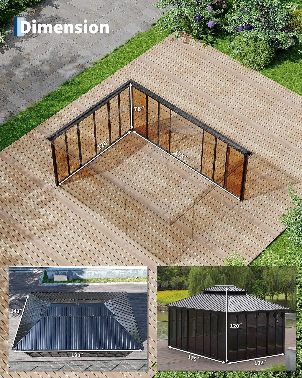 Garvee 12x16 ft Hardtop Gazebo Sunroom, Enclosed Gazebo with Floor-to-Ceiling Sliding Doors, All-Aluminum Alloy Frame, Screen Outdoor Room Solarium for Backyard, Patio, and Deck