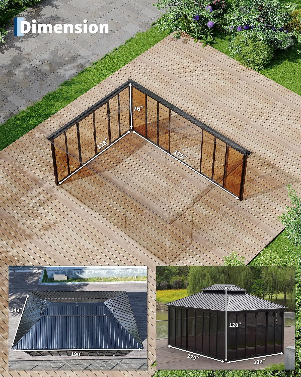Garvee 12x16 ft Hardtop Gazebo Sunroom, Enclosed Gazebo with Floor-to-Ceiling Sliding Doors, All-Aluminum Alloy Frame, Screen Outdoor Room Solarium for Backyard, Patio, and Deck