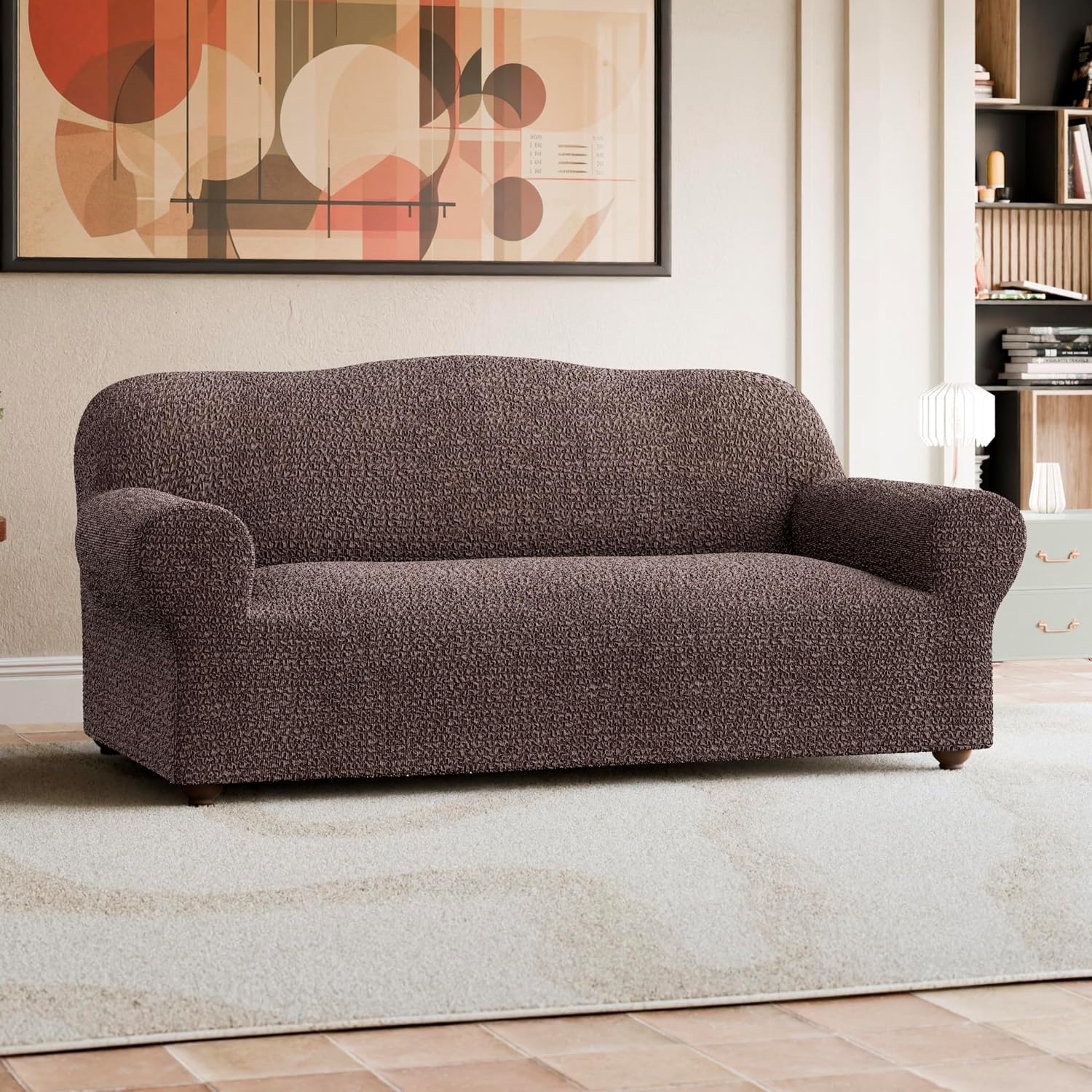 PAULATO BY GA.I.CO. Sofa Slipcover - Stretch Couch Cover - Stylish Cushion Sofa Cover - Soft Polyester Fabric Slipcover - 1-Piece Form Fit Washable Protector for Pet - Mille Righe Collection - Brown