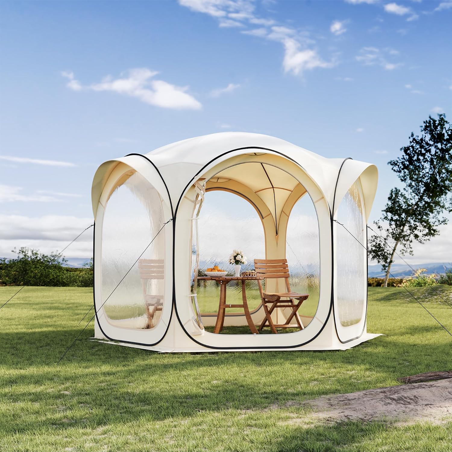 10x10ft Gazebo Screen Tent, Pop Up Bubble Tent, Mosquito Proof & Sun Shade Canopy, Heavy Duty Waterproof Outdoor Shelter for Patio, Camping, Backyard Parties