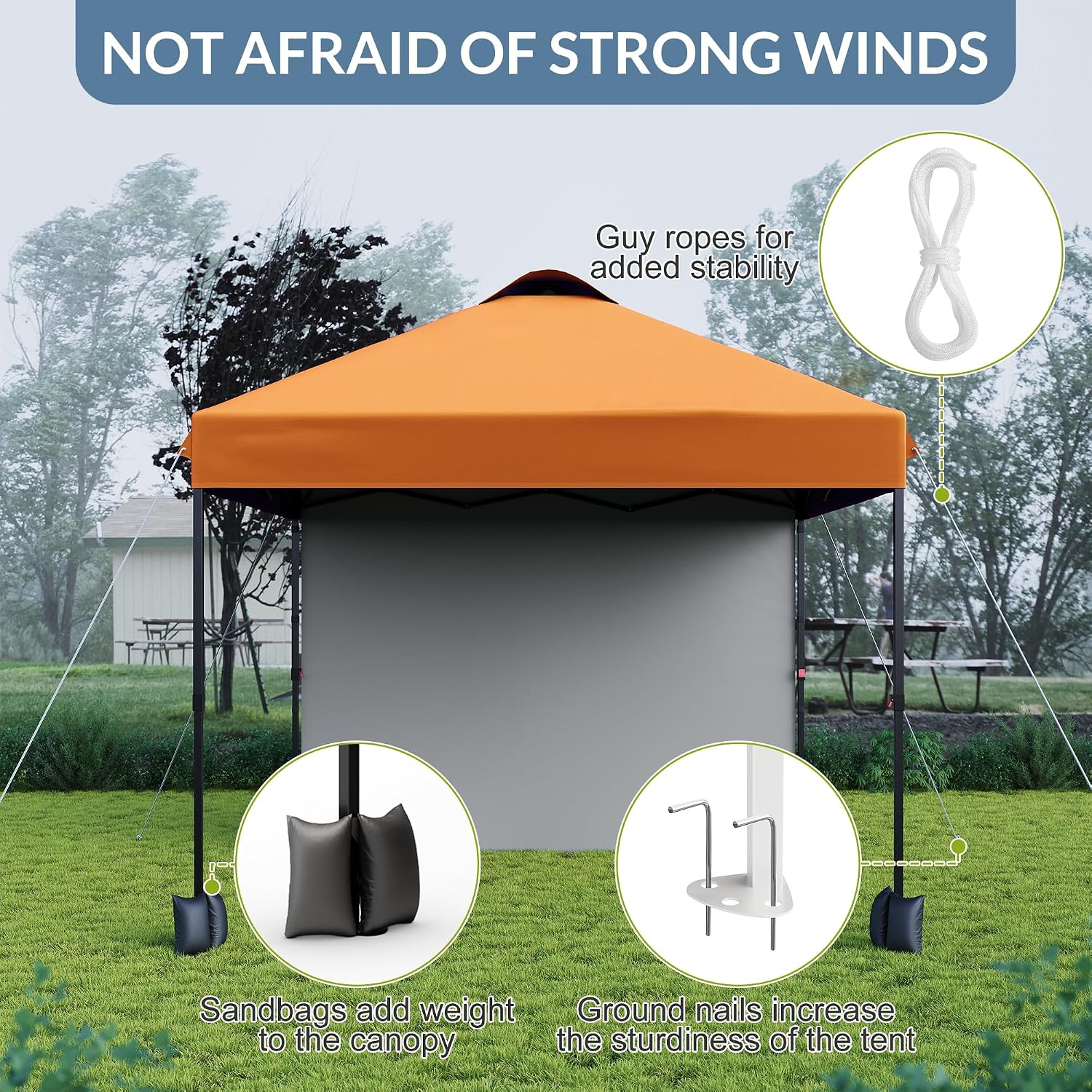10x10 Pop Up Tent, Pop Up Canopy with Sidewall, UPF 50+, Easy to Set Up Outdoor Canopy, Adjustable Portable Gazebo for Parties, Camping, Gazebo with Wheel Cover Bag, 4 Sand Bags, 4 Ropes and 8 Spikes