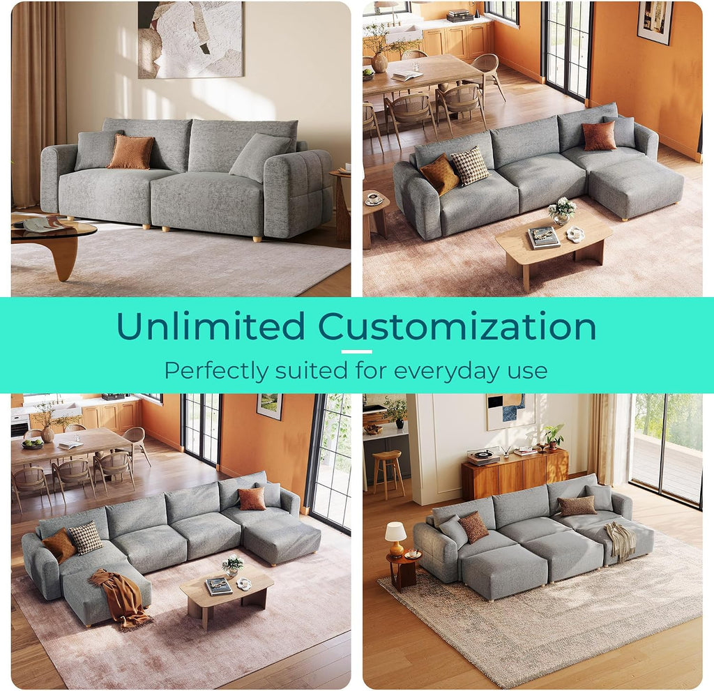 LINSY HOME Cloud Couch Sectional, Modular Sofa Sectionals for Living Room Bedroom, 91' 2 Seater Love Seat Couch, Deep Seat Cozy Couch Luxury Chenille Sofas, Grey