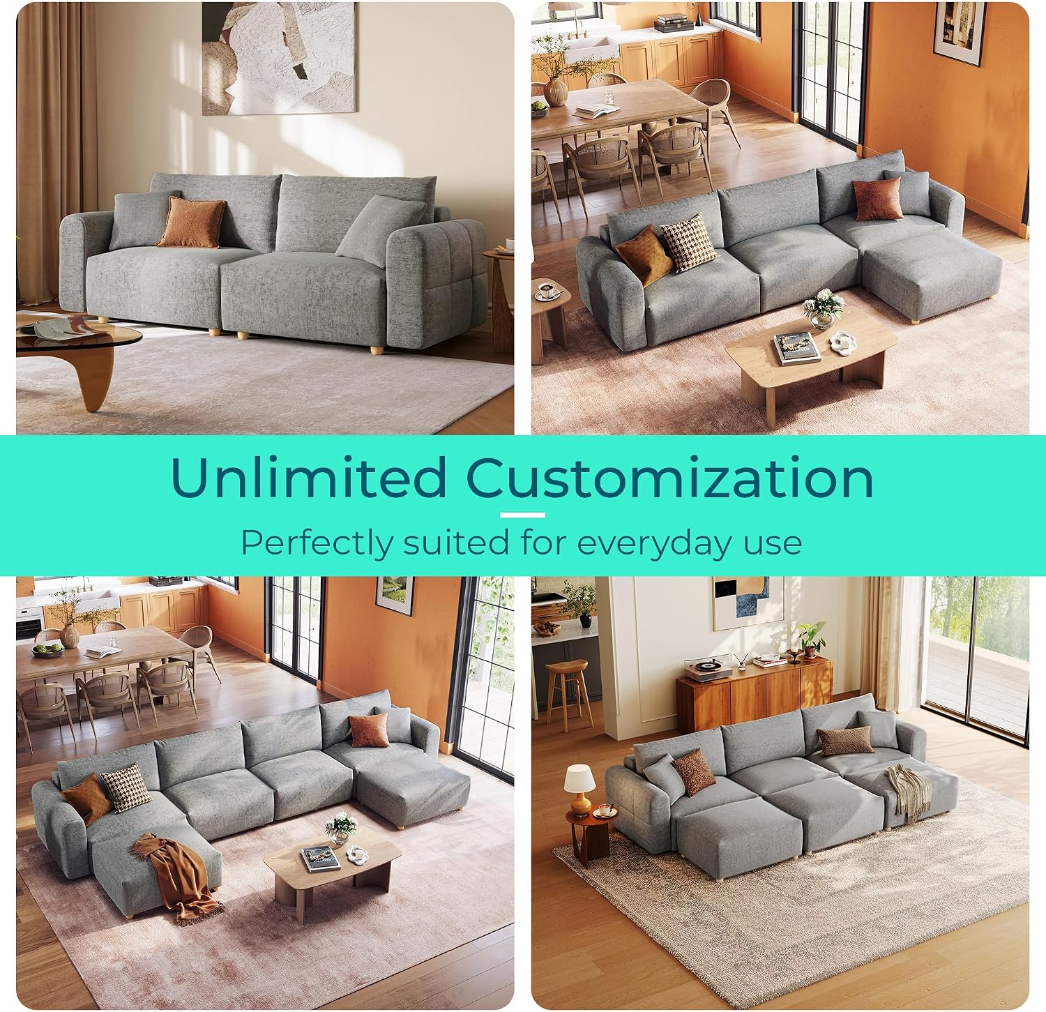 LINSY HOME Cloud Couch Sectional, Modular Sofa Sectionals for Living Room Bedroom, 91' 2 Seater Love Seat Couch, Deep Seat Cozy Couch Luxury Chenille Sofas, Grey