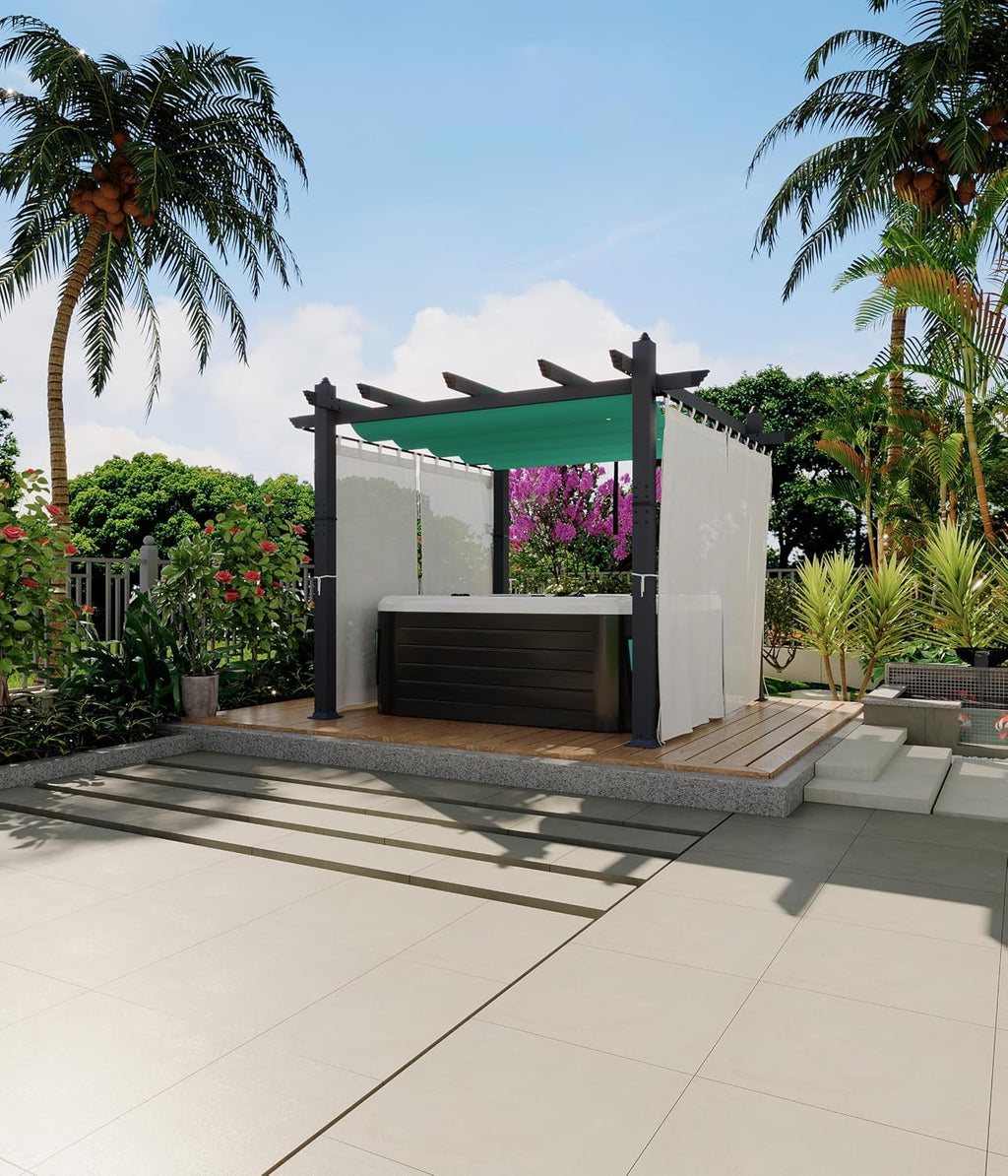 GarveeLife 10x10 ft Aluminum Pergola, Outdoor Metal Gazebo with Adjustable Canopy, Reinforced Frame Outdoor Shelter for Backyard, Patio, Garden and Deck - Blue with Curtains and Mosquito Netting