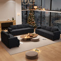 YOUDENOVA 3 Pieces Corduroy Couch Set for Living Room, 8 Seats Cloud Sofa, Deep Seat Floor Couch for Bedroom, Futon Modern Sofa Sectional Bed, Black Corduroy