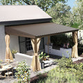 Domi 10x14FT Lean to Gazebo, Aluminum Wall Mounted Gazebo with Sloping Galvanized Steel Roof, Curtains and Netting, Outdoor Hardtop Shelter Pergola for Patio, Deck, Garden, Backyard