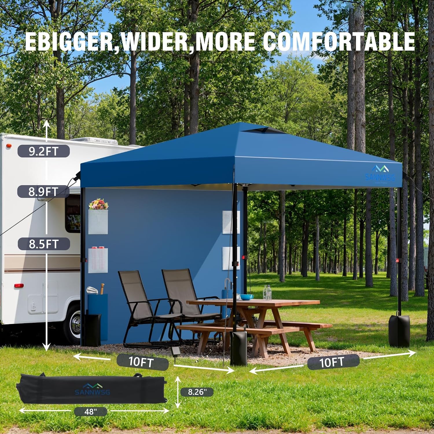 10X10 Pop Up Canopy Tent,Removable Pockets Sidewall for Extra Storage,Easy Up Canopy,Heavy Duty One Person Set Up Event Tent,Blue