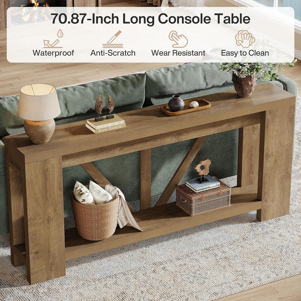 Tribesigns 70.9' Extra Long Entryway Table, Farmhouse Wood Console Tables with Storage Shelf, Modern Rustic Sofa Foyer Tables for Entryway, Behind Couch, Living Room, Entrance, Brown