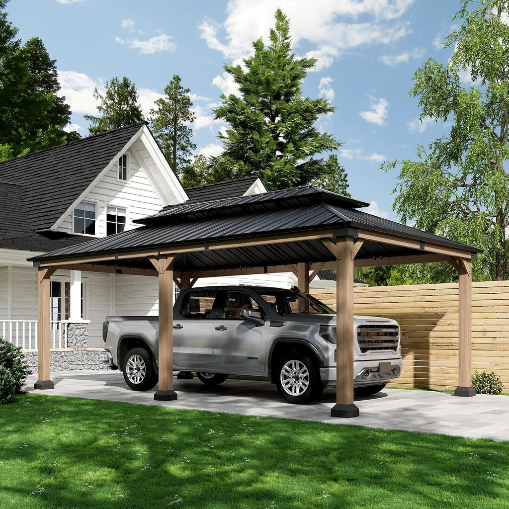 Cedar Wood Gazebo 12x20Ft Hardtop Gazebo, Outdoor Permanent Gazebo Pergola with Galvanized Steel Double Roof Pavilion for Patio Lawn Garden - Beverly Hills Serie