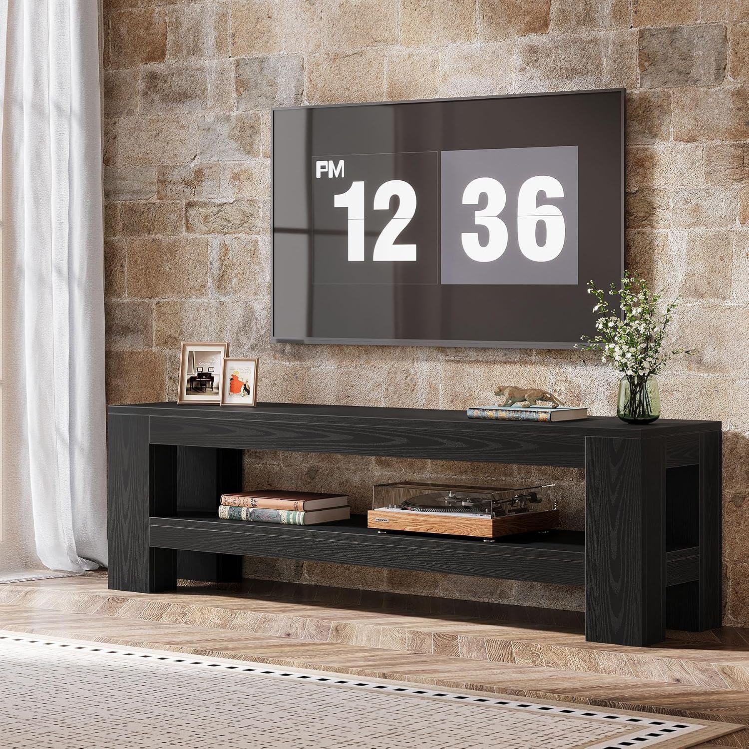 Tribesigns 59' TV Stand for 55/60/65/75-Inch TVs, Rustic Media TV Console with Storage Shelve, Entertainment Center Television Stand for Living Room, Bedroom (Black)