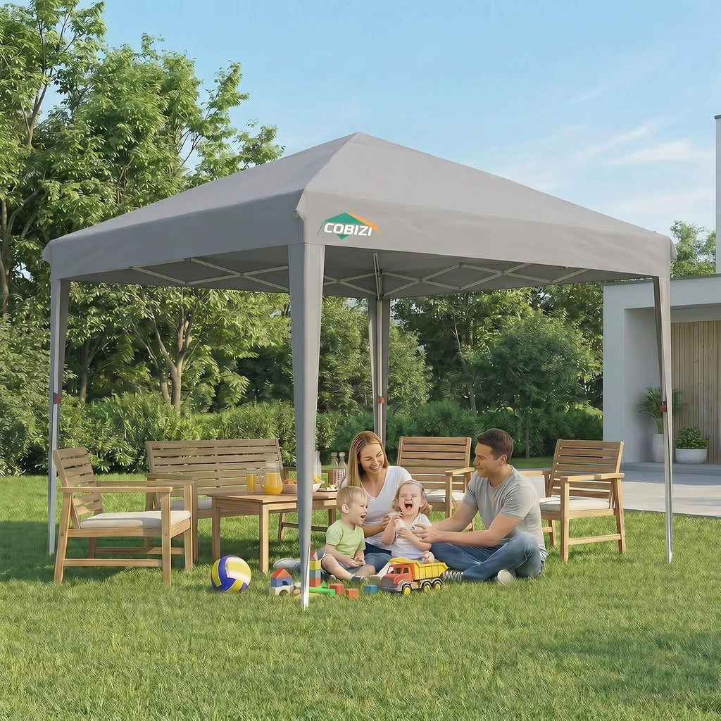 COBIZI 10x10 Pop up Canopy Tent, 10 by 10 Easy Setup Pop up Gazebo with 4 Sidewalls & Center Lock, Small Portable Instant Waterproof Outdoor Tent Canopy for Patio Backyard Vendor Event Sports, Gray