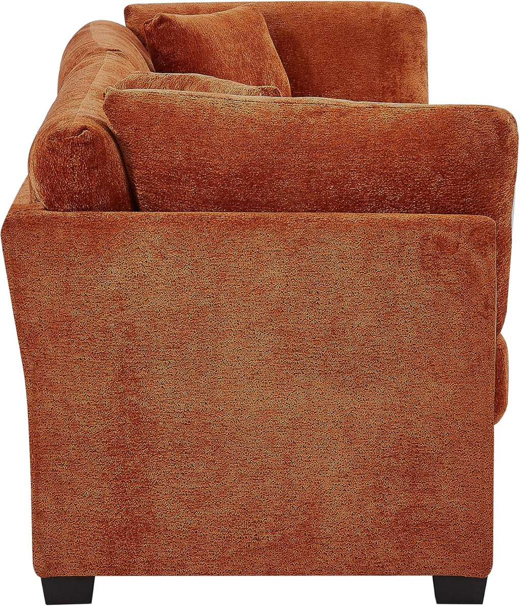 Christopher Knight Home Masie Chenille Upholstered 3 Seater Sofa Couch, Wooden Home Sofa Living Room, Comfy Cloud Couch for Bedroom, Home Office, Caramel Brown