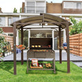 8x5 Grill Gazebo, Outdoor BBQ Gazebo with Double Galvanized Steel Roof, Barbeque Hardtop Grill Gazebo with 2 Side Shelves and Bottle Opener, Metal Grilling Gazebo for Patio, Garden, Backyard (Brown)