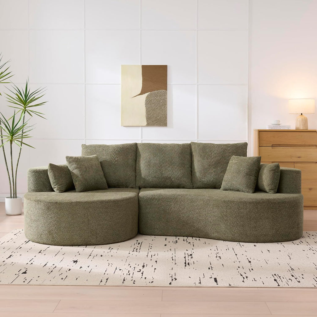 Christopher Knight Home Carden 106' Curved Modular Sectional Sofa, Fabric Upholstered Comfy Sofa Couch with Chaise Lounge, Modern Cloud Couch with Deep Seat, No Assembly Required, Olive Green