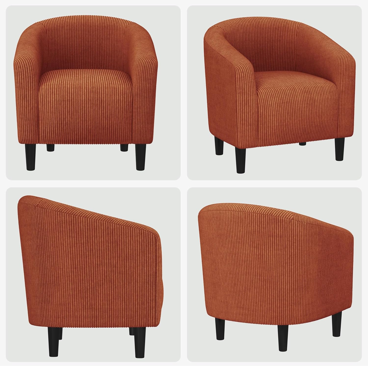 Yaheetech Accent Barrel Chair, Corduroy Fabric Club Chair, Furry Sherpa Elegant Armchair with Cozy Soft Padded, Suitable for Living Room Bedroom Reception Room Office, Brick Red