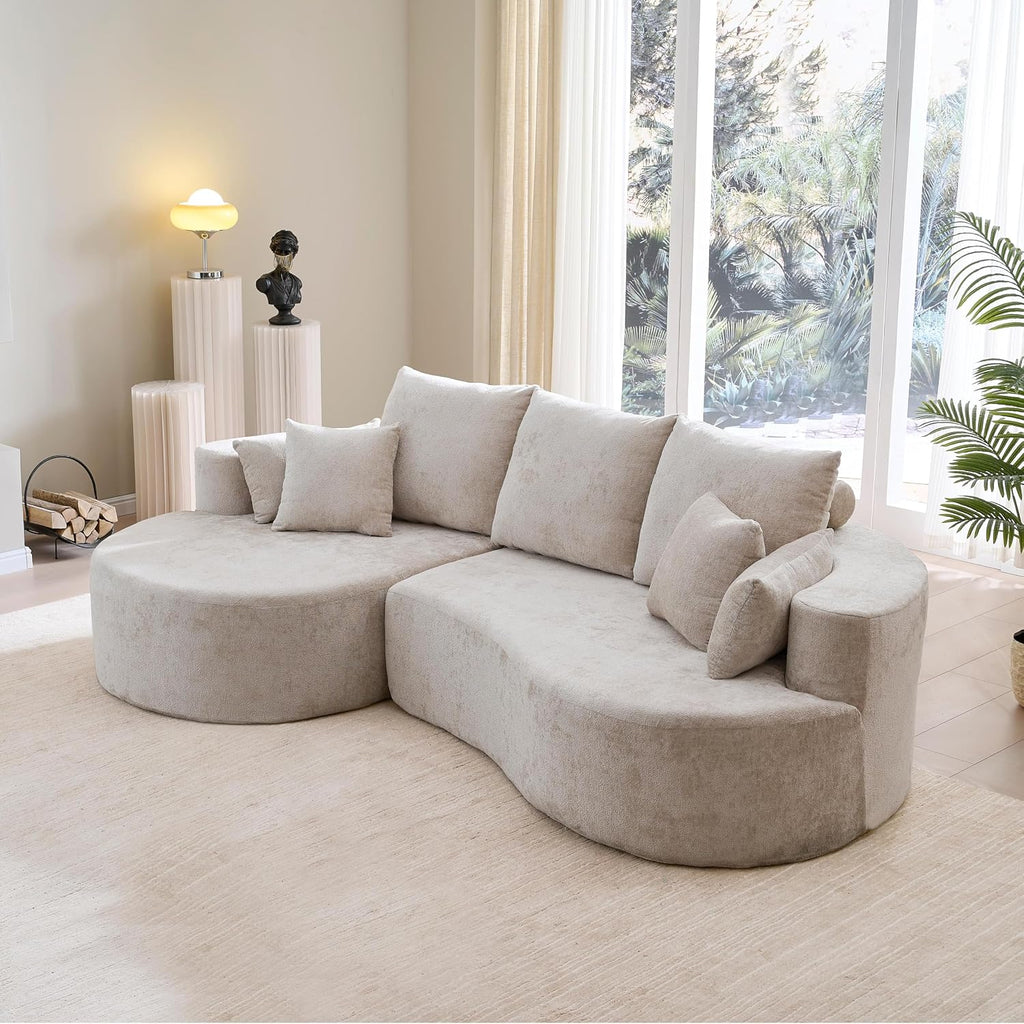 Christopher Knight Home Carden 106' Curved Modular Sectional Sofa, Comfy Sofa Couch with Chaise Lounge, Modern Cloud Couch with Deep Seat, Fabric Upholstered Set for Living Room Bedroom, Silver Lining
