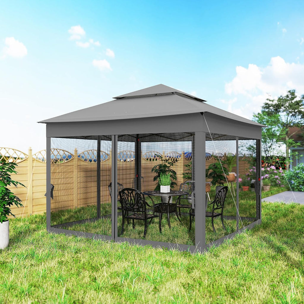 Outsunny 11' x 11' Pop Up Canopy, Outdoor Patio Gazebo Shelter with Removable Zipper Netting, Instant Event Tent w/ 114 Square Feet of Shade and Carry Bag for Backyard, Garden, Dark Gray