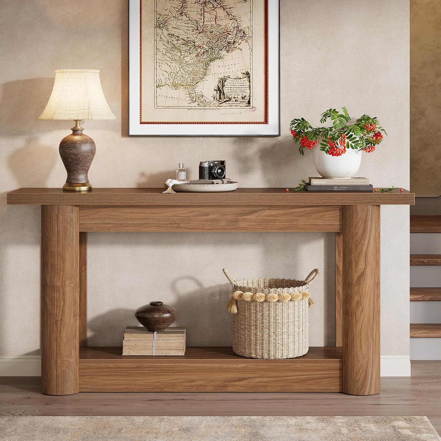 Tribesigns 63-Inch Farmhouse Console Table, Narrow Long Sofa Table Behind The Couch, 2-Tier Storage Entryway Furniture for Hallway, Entrance, Living Room, Rustic Brown