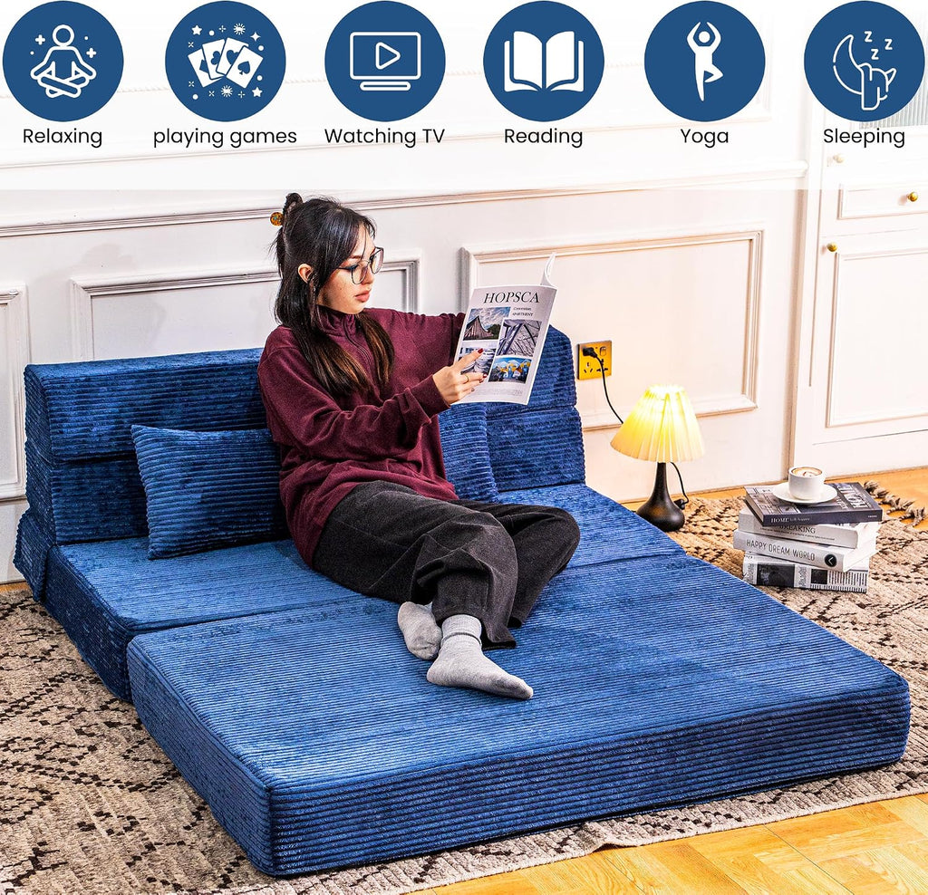 Cvortll Folding Sofa Bed, Convertible Sleeper Chair with Pillow, High Density Memory Foam Fold Out Couch, Foldable Mattress Futon Sofa for Living Room/Dorm/Guest Use/Apartment/Home Office
