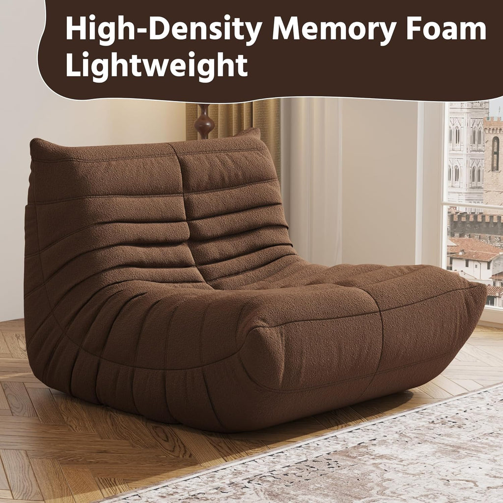 Giant Bean Bag Chair for Adults - Teddy Fleece Fireside Accent Chair with Memory Foam, Comfy Lazy Floor Sofa Couch Boneless Chaise Lounge for Living Room Bedroom Home Theaterr, 1 Seater,Coffe