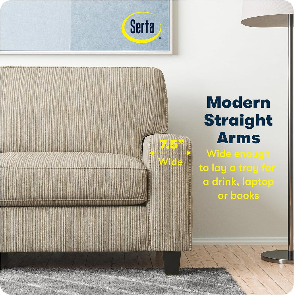 Serta Palisades 78' Track Arm Sofa, Easy Care Polyester, Soft Pillow Back, Pocket Coil Seat Cushions, Removable Covers, Loveseat or Couch for Small Spaces, Living Rooms or Bedrooms, Beige
