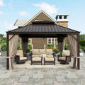 HERA'S HOUSE 12x14ft Hardtop Gazebo, Aluminum Metal Gazebo with Galvanized Steel Double Roof Canopy, Curtain and Netting, Permanent Pavilion for Patio Backyard Deck Lawn
