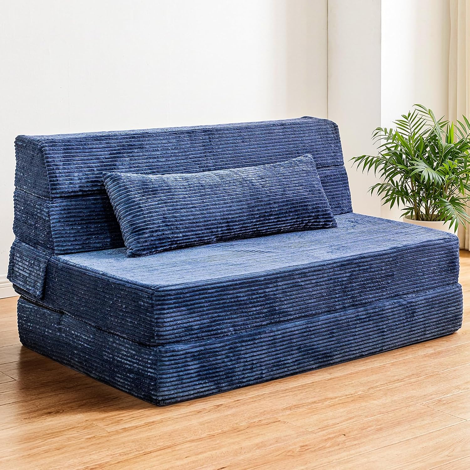 Cvortll Folding Sofa Bed, Convertible Sleeper Chair with Pillow, High Density Memory Foam Fold Out Couch, Foldable Mattress Futon Sofa for Living Room/Dorm/Guest Use/Apartment/Home Office