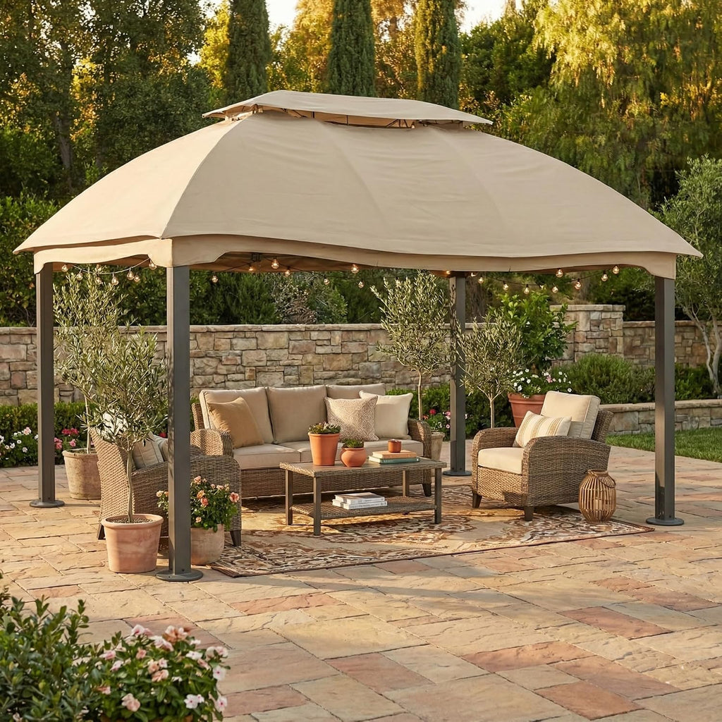 Garden Winds Reinforced RipLock 350 Replacement Canopy Top Cover Compatible with Domed 10' x 13' Gazebo Models L-GZ822PCO, D-GZ822PCO - Beige