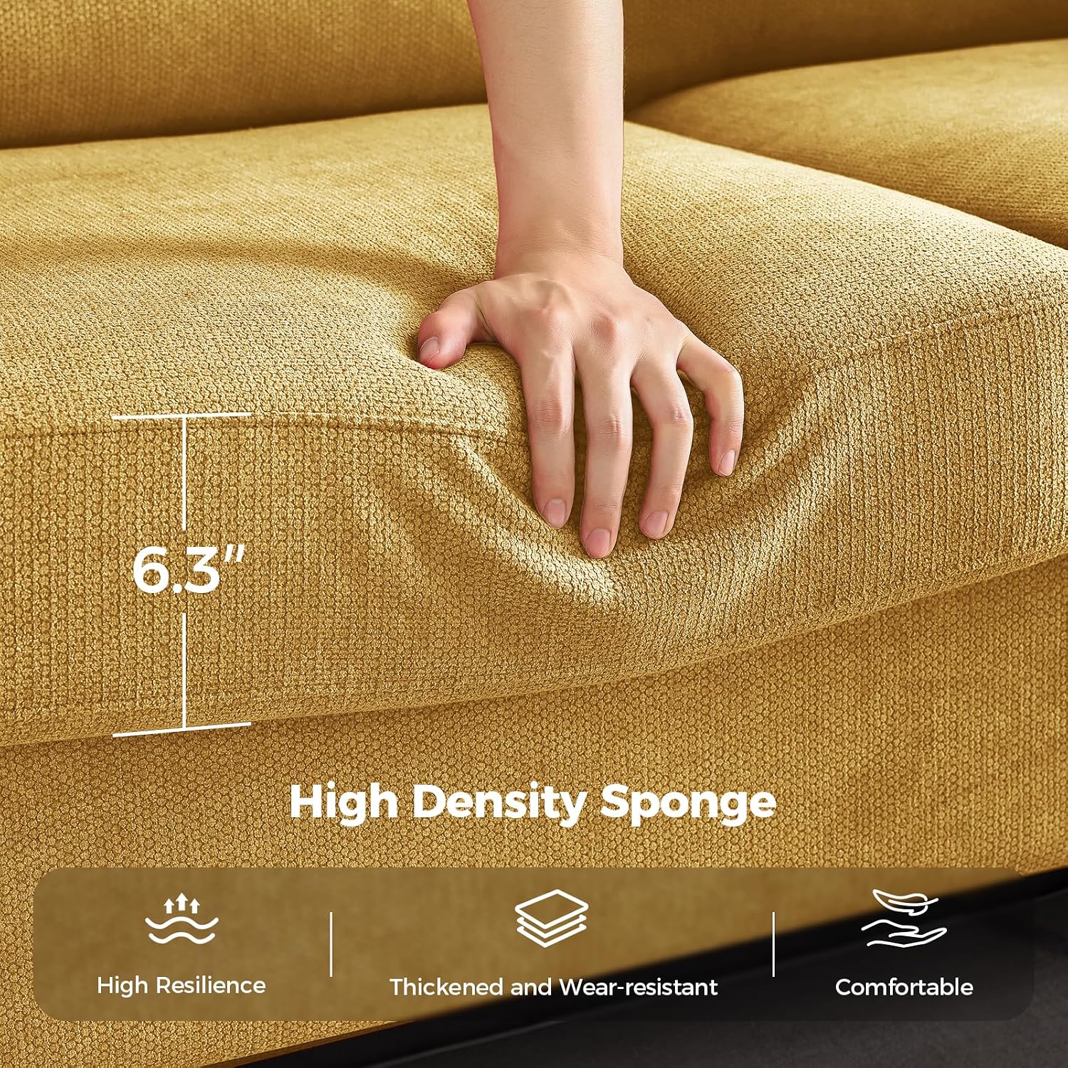 COPIAE 91 Inch Lawson Sofa with Extra Deep Seats Oversize, Mid-Century 3-Seat Sofa Couch, for Living Room, Apartment, Lounge, Yellow