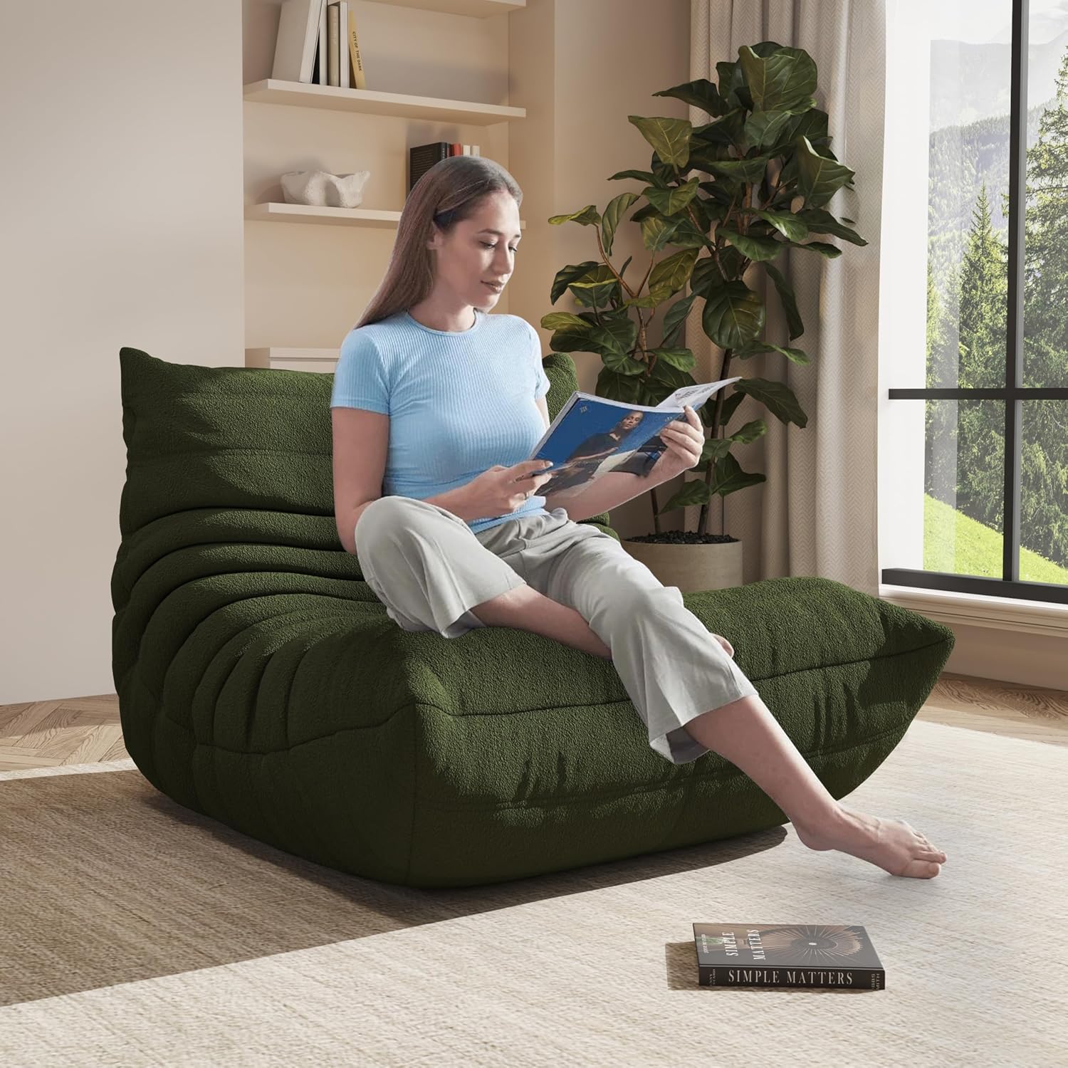 Bean Bag Chair for Adults, Comfy Floor Chair Memory Foam Bean Bag Chair, Cozy Lounge Floor Chair for Gaming, Reading & Relaxation, Small Foam Couch for Living Room, Bedroom (Mint Green, Single)