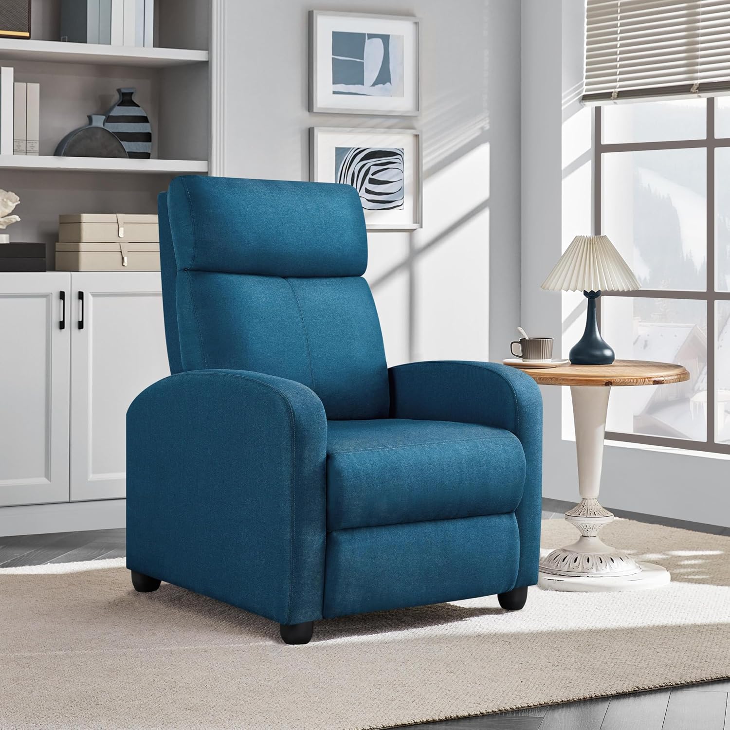 Yaheetech 2-Seat Fabric Pushback Recliner Chair with Thick Seat Cushion and Backrest Reclining Chair for Living Room Home Theater Blue