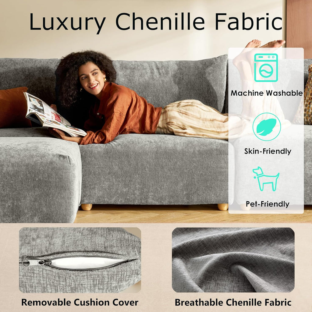 LINSY HOME Cloud Couch Sectional, Modular Sofa Sectionals for Living Room Bedroom, 91' 2 Seater Love Seat Couch, Deep Seat Cozy Couch Luxury Chenille Sofas, Grey