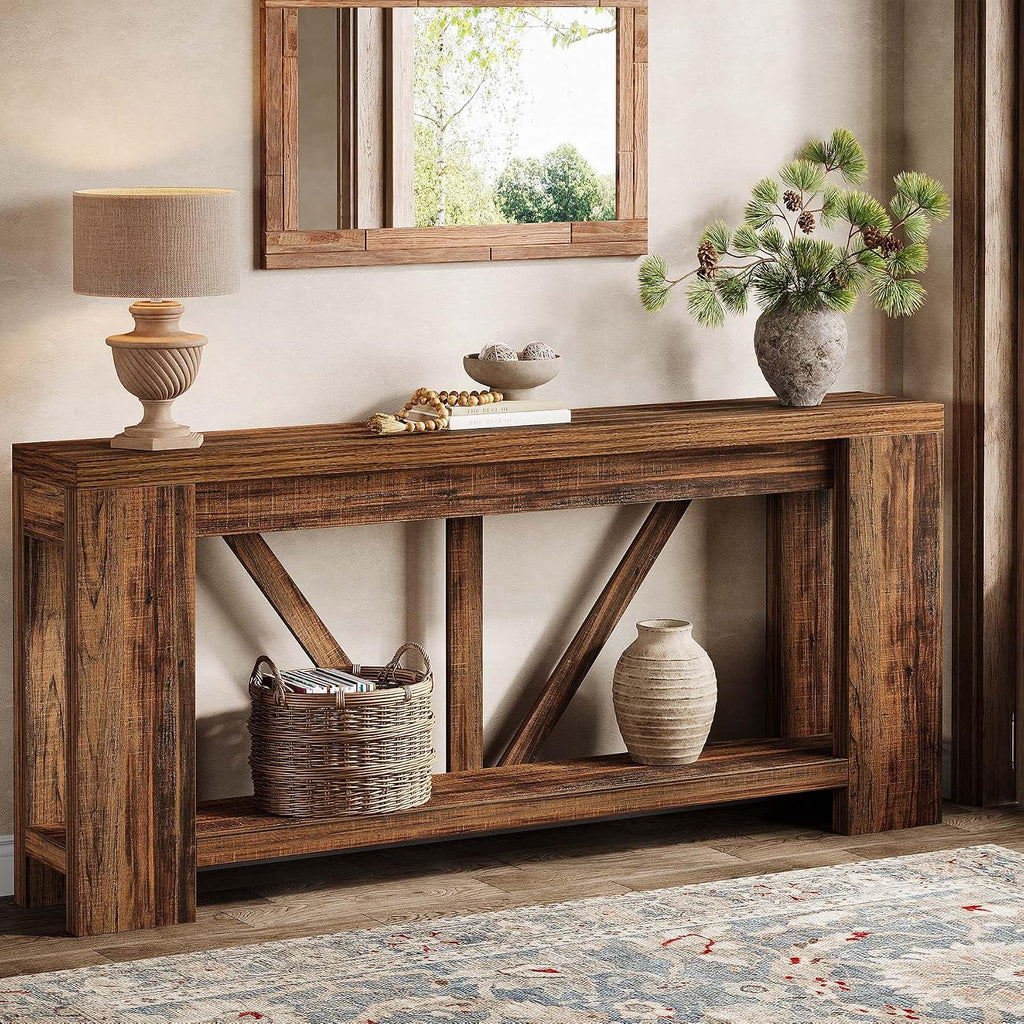 Tribesigns 70.9' Sofa Tables Narrow Long, Rustic Farmhouse Console Table Behind Couch with Storage Shelf, Accent Hallway Foyer Tables for Living Room, Entryway, Entrance, Dark Brwon