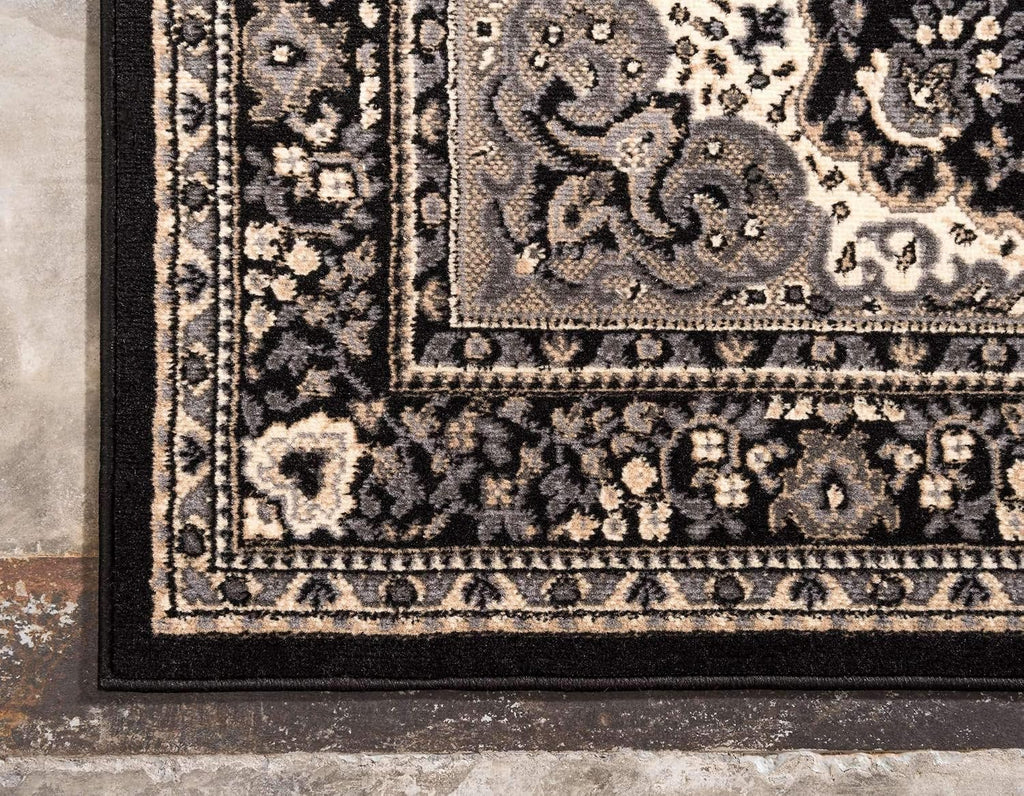 Unique Loom Reza Collection Traditional Persian Style Area Rug, 2 ft 2 in x 3 ft, Black/Beige