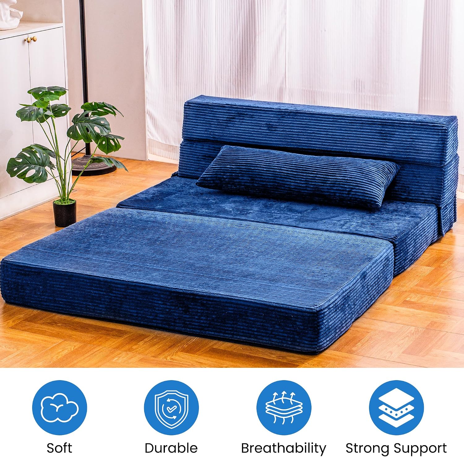 Cvortll Folding Sofa Bed, Convertible Sleeper Chair with Pillow, High Density Memory Foam Fold Out Couch, Foldable Mattress Futon Sofa for Living Room/Dorm/Guest Use/Apartment/Home Office