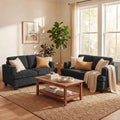 YOUDENOVA 2 Piece Set Comfy Sofa Couch, Loveseat Sofa * 2 with Deep Seats, Modern Sleeper Couch for Living Room, Black Corduroy