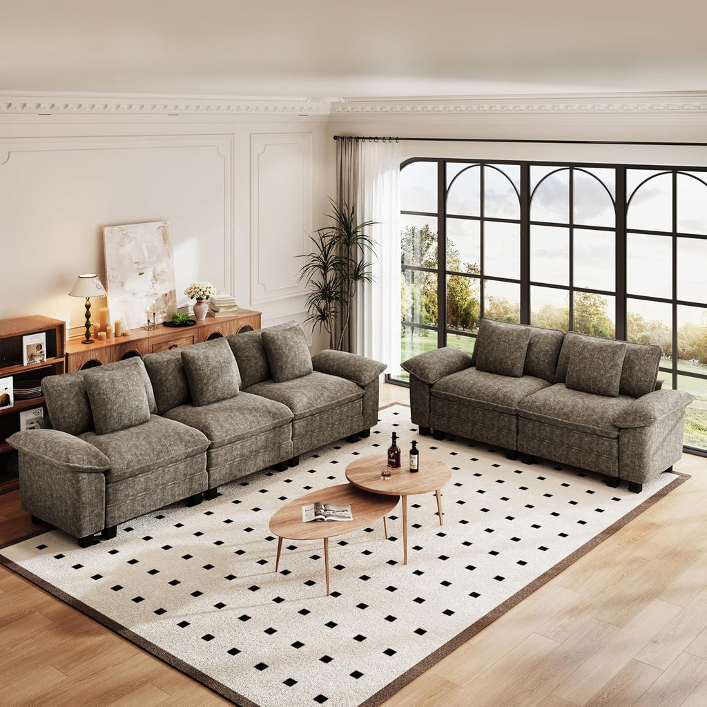 PHI VILLA Cloud Modular Couches Sets, 2 Pieces Comfy Sectional Sofa Set with Loveseat, 5-Seater Upholstered Couch for Living Room, Chenille Fabric, Smoky Grey