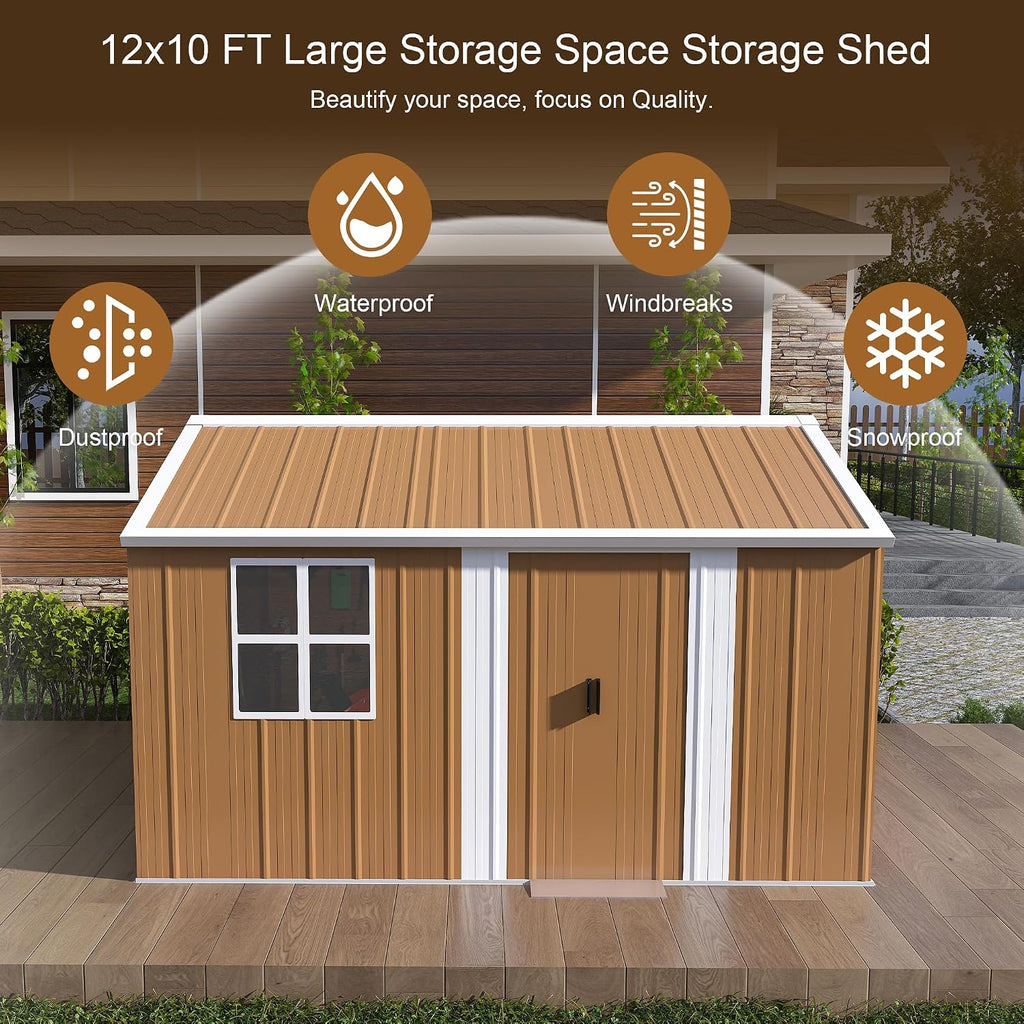 Leavader 12x10 FT Metal Storage Shed, Heavy-Duty Outdoor Matel Tool Shed with Windows, Lockable Door&Ventilation - Weatherproof Outdoor Garden Shed for Backyard, Lawn, Tool Organization