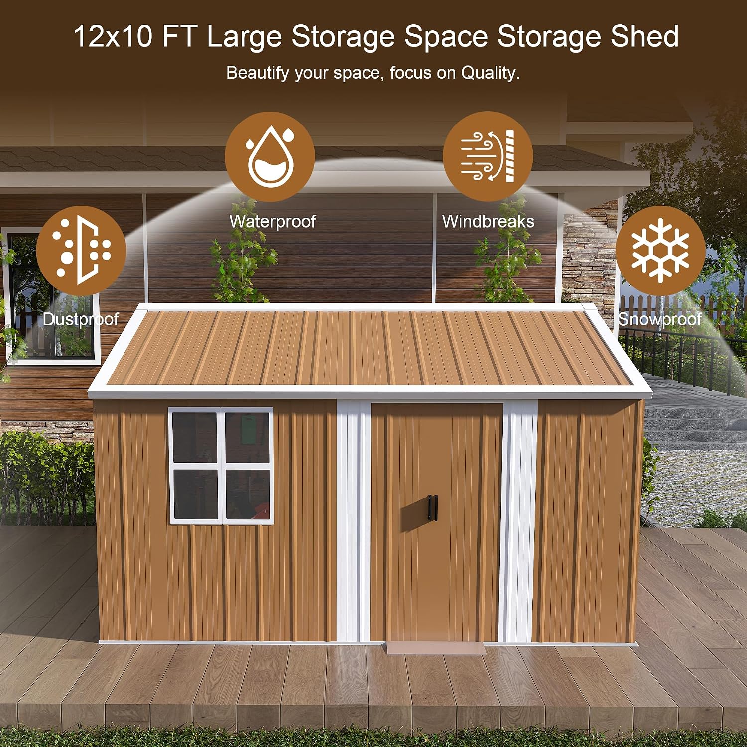 Leavader 12x10 FT Metal Storage Shed, Heavy-Duty Outdoor Matel Tool Shed with Windows, Lockable Door&Ventilation - Weatherproof Outdoor Garden Shed for Backyard, Lawn, Tool Organization