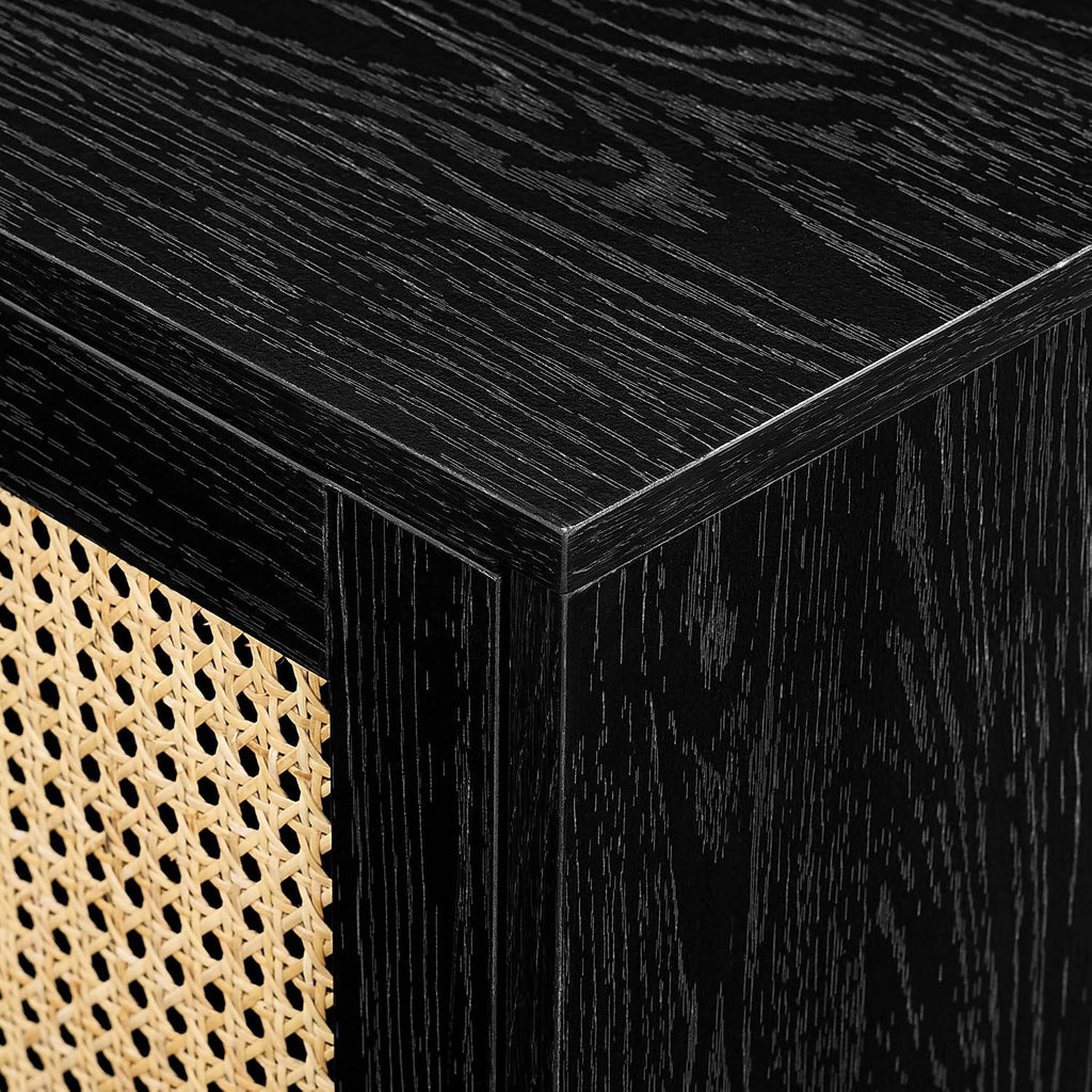 Walker Edison Destin Modern Minimal Rattan-Door TV Stand for TVs up to 80 Inches, 70 Inch, Black