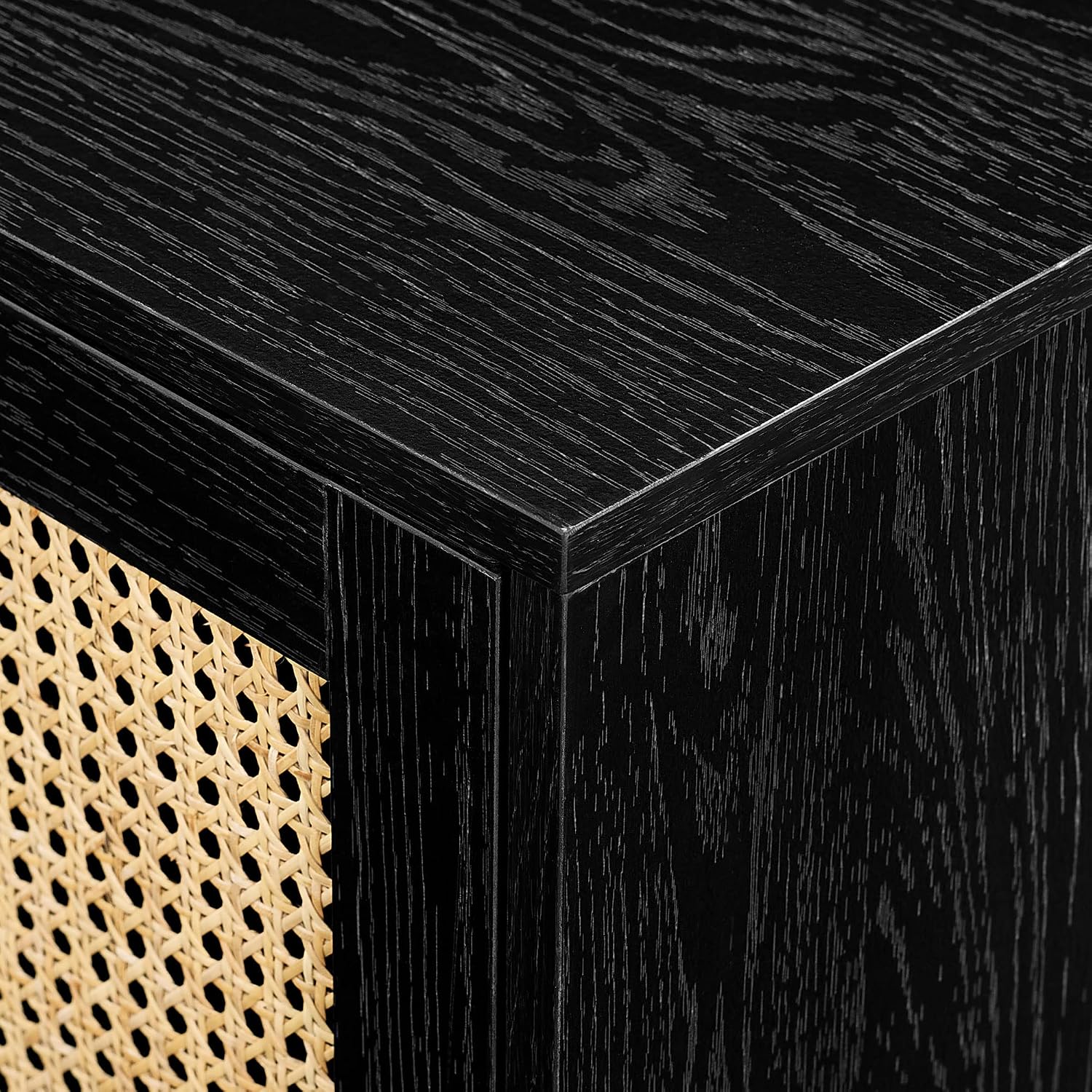 Walker Edison Destin Modern Minimal Rattan-Door TV Stand for TVs up to 80 Inches, 70 Inch, Black