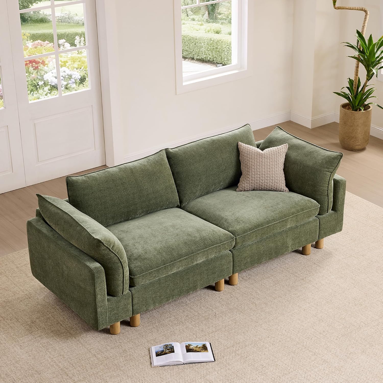 CHITA 92' Super Large Sectional Couches for Living Room, Modular Cloud Couch Sectional Sofa, Premium Fabric Couches, Down Filled, High Density Foam, Chenille in Green, 2 Seater Loveseat